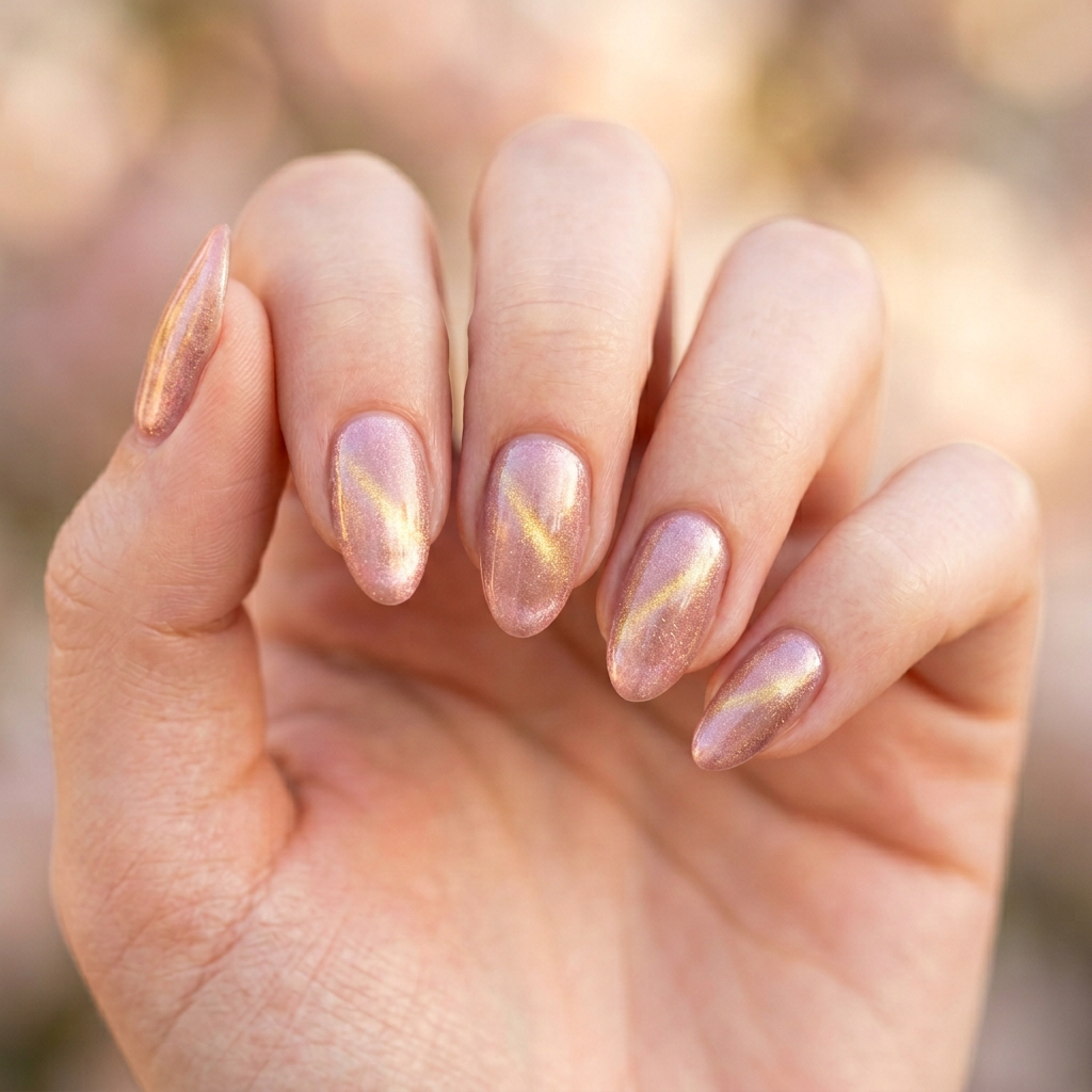 Cat eye design on a soft pink background, featuring glossy finish and intricate details to mimic the feline eyes.